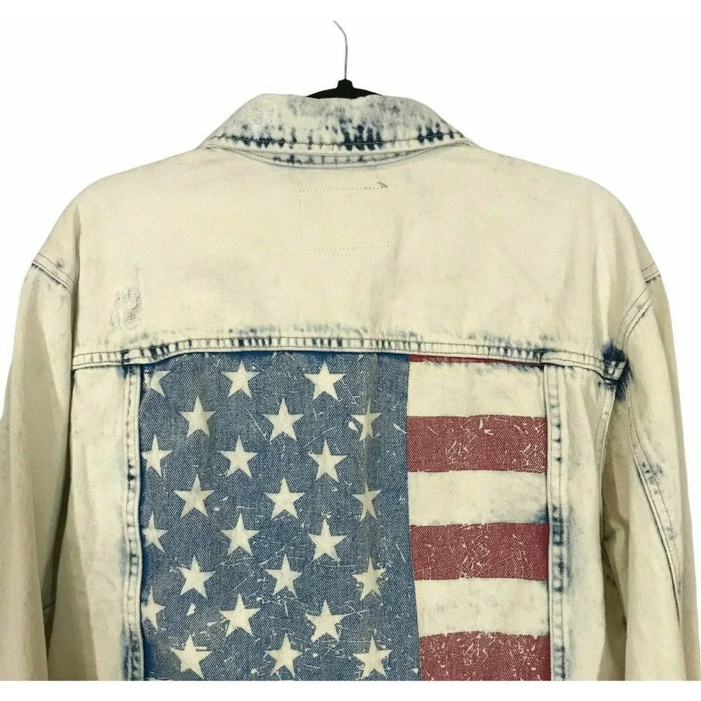 Blank NYC American Flag Red White Blue Distressed Button Denim Jacket Sz Small - Picture 7 of 12